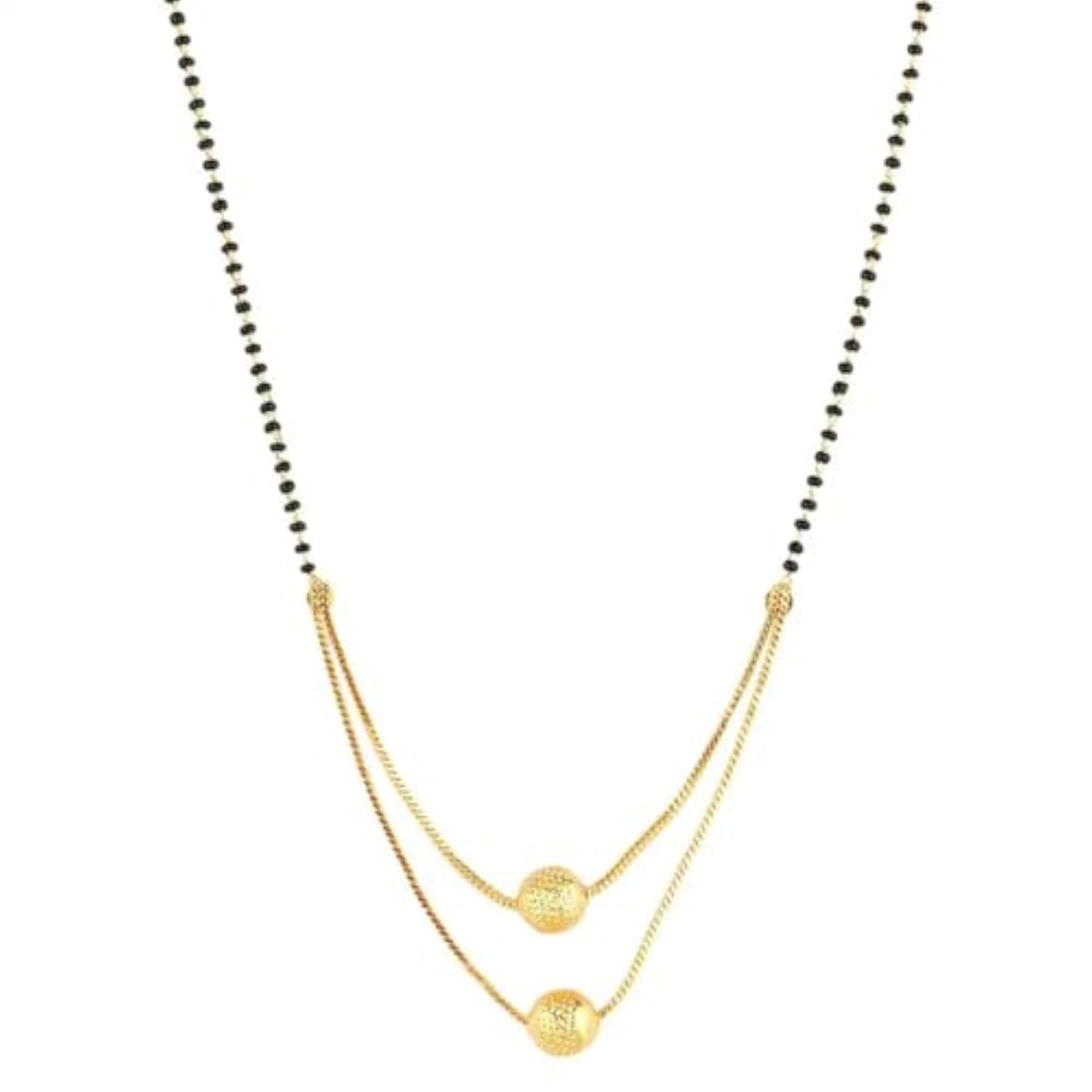 Women's Two-Layer Gold-Plated Mangalsutra Necklace with Black Beaded Design