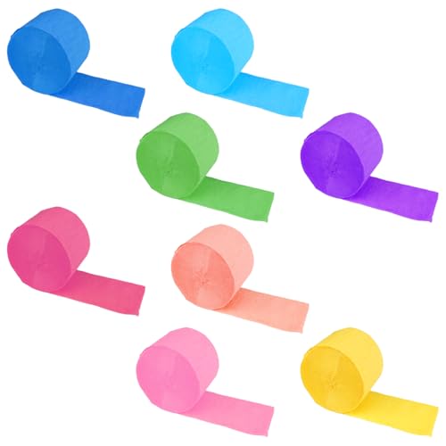 8 Rolls Krepppapier Bunt, 4.5cmx25m Regenbogen Krepppapier, Party Bunt Kreppbänder, Multicolor Papier Streamer Hochzeit, Bastelkrepp für Hochzeitsdekoration Geburtstagsfeier Weihnachtsdekoration