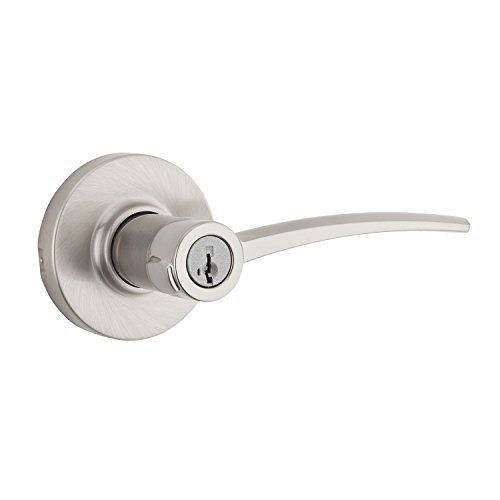 Kwikset Katara Entry Lever featuring SmartKey in Satin Nickel