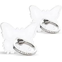 [2 Pack] Transparent Diamond Setting Cell Phone Ring Holder Stand,360 Degree Rotation and 180 Degree Adjustable Finger Ring Kickstand with Polished Electroplated Phone Grip Butterfly