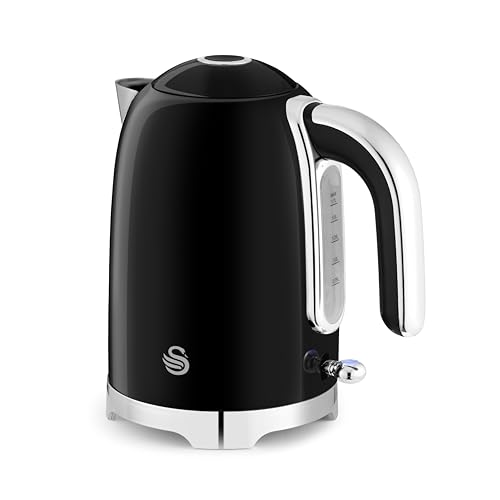Swan SK19026BLK Solace Cordless Kettle, Premium Stainless Steel with a High Gloss Finish, Fast Boil, 360-Degree Base, Removable Limescale Filter, 1.7 Litres, 3000W, Black