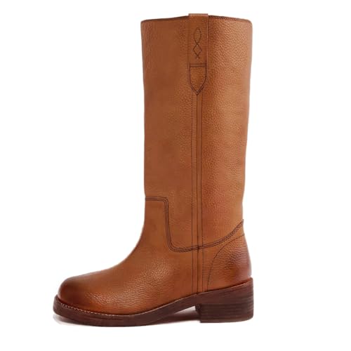 Caradise Knee High Boots for Women Square Toe Block Heel Tall Boots Vintage Pull On Low Heel Campus Boots