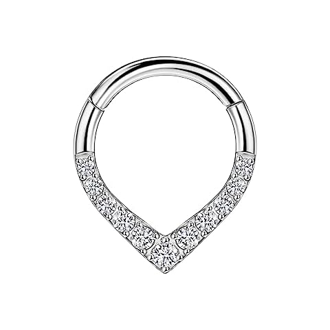 Light Weight G23 Titanium Septum Jewelry 16g Teardrop Septum Rings for Women 16g 8mm Teardrop Septum Piercing Rings for Women Teardrop Septum Jewelry with Clear Cubic Zirconia Daith Piercing Jewellery Cover