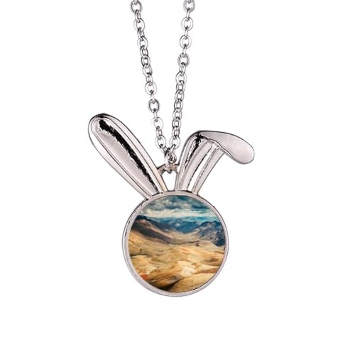 Collier lapin de plein air avec un motif paysage de montagnes et desert