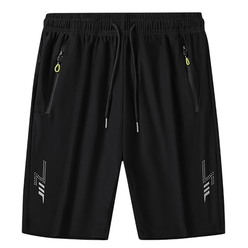2025 - Pantalones cortos de entrenamiento para hombre, 7, ligeros, atléticos, con bolsillos con cremallera, sin forro interior, secado rápido, pantalones cortos activos para gimnasio, Negro , L