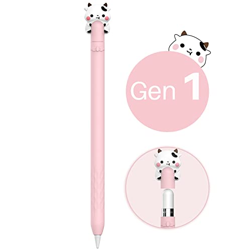 NIUTRENDZ Cute Cow Case for Apple Pencil 1st Generation Case Silicone Protective Cover Sleeve Skin Accessories (Pink)