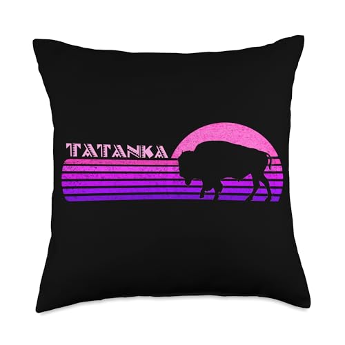 Native American Tatanka Buffalo Bison Bull Indian Retro Sun Throw Pillow