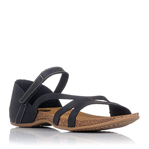 Sandales Inter Bios 4476 Noir pour femme : chaussures plates et confortables en cuir véritable