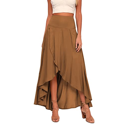 Plustrong Womens High Waist Wrap Boho Maxi Skirt with Slit Flowy