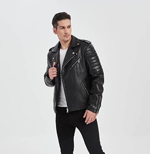 Banmaxdd Men's Faux Leather Jacket Quality Black Waterproof Windproof Multi-Pocket Biker Jacket Casual Warm Winter Coat #TOP2