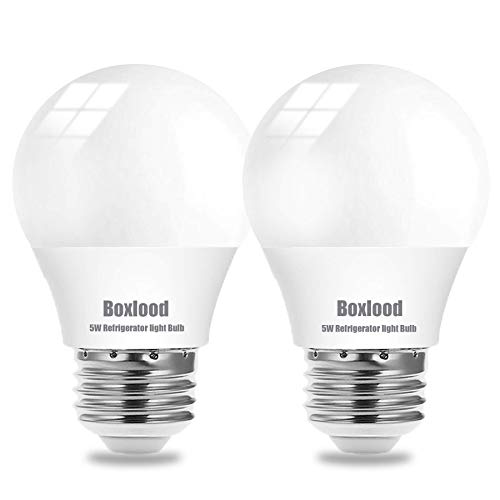 Boxlood Refrigerator Light Bulb, 40Watt Equivalent Fridge Light Bulb, 120V A15 E26 Appliance Light Bulb, 5W 500lm 5000K Daylight, Waterproof Freezer Light Bulb, for Refrigerator, Outdoor Indoor, 2Pack