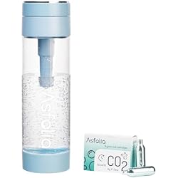Asfolia Sparkling Water Maker, SparkGo Portable Soda Maker with 420ml PET Carbonating Bottles, 10x 8g CO2 Cylinders，Top-carbonation soda maker (Blue)