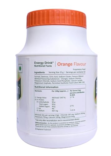 ENRON Powder Energy Drink with Vital Electrolytes (Orange 500gm)