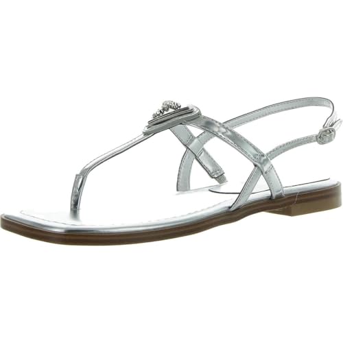GUESS Women's Rainey Flat Sandal, Silver 040, 5 UK