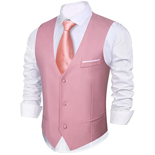 Barry.Wang Mens Suit Vest Slim Fit V-Neck 2-Pocket Solid Color Waistcoat Dress Formal Business Tuxedo Wedding Party