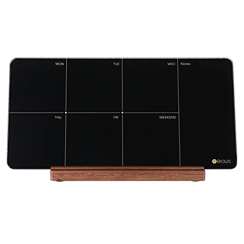 Desktop Black Glass Weekly Planner Dry Erase Whiteboard With Detachable Wood Stand,Small Portable Week Calendar To Do List White Board 12X6" For Office, Home, Schools, Marker&Eraser Included, Yeoux #TOP1