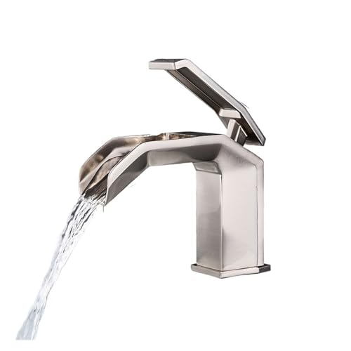 Mitigeur de cascade pour lavabo de salle de bains en nickel brossé monotrou - 3
