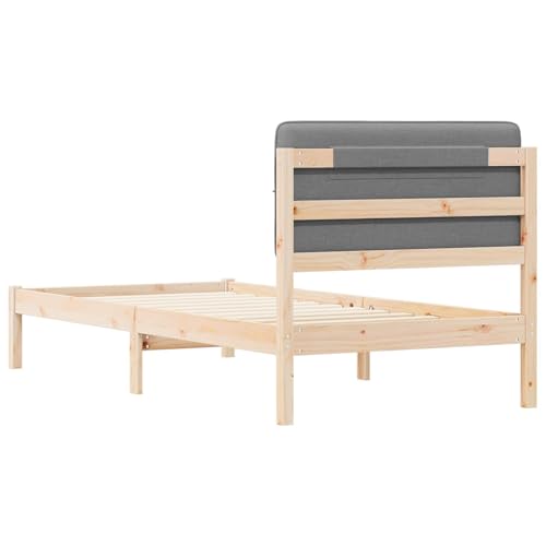 Gecheer Bettgestell mit gepolstertem Kopfteil Hellgrau 90 x 190 cm, Bettrahmen Holzbett Doppelbett für Wohnungen Schlafzimmer Gästehaus878014 – Bild 7