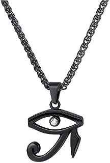 U7 Egyptian Cross with Wedjat Eye/The Eye of Horus Pendant Necklace, Gold/Black Plated, Stainless Steel Ancient Egypt Jewellery Necklaces