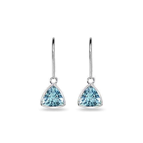 Sterling Silver Blue Topaz 7Mm Trillion Bezel-Set Dainty Dangle Leverback Earrings For Women, Teen Girls #TOP4