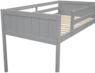 Bellemave Low Loft Bed with Ladder, Wood Loft Bed Twin Size for Adults, Kids and Young Teens, No Box Spring Required,Wood Slat Support (Gray, Slope Ladder)