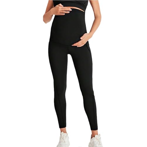 Generico 2026 Pantaloni Premaman Elasticizzati per Yoga Fitness con Tasche Laterali Leggings Senza Cuciture Supporto Pancia Abbigliamento Sportivo Gravidanza (Black, S)