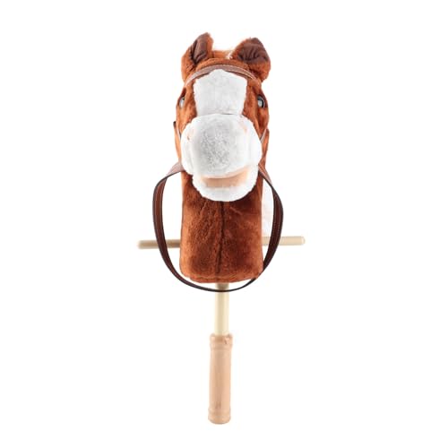 Nurnesy Horse Stick Toy Plush Soft Cartoon Hobby Horse Toy Head Stick with Wood Wheels and Thickened Handle for Kids Toddlers (Coffee)