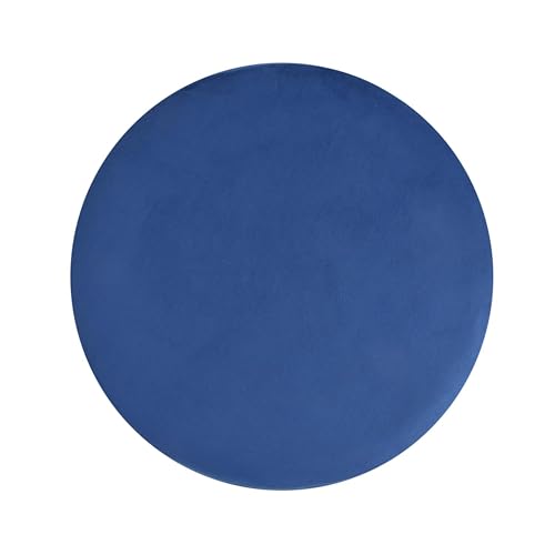 Image of Living Room Round Wooden Velvet Ottoman with Footrest and Linen Fabric Padded Seat Pouffe Ottoman with Round Shape and Office Stool- Blue