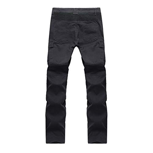 Andongnywell Men's Stretch Pleated Cotton Jeans Zipper Straight Leg Fit Ripped Pocket Denim Pants Trousers3