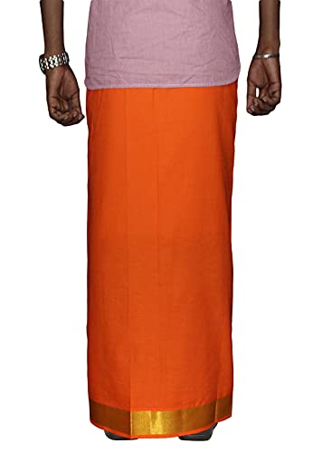 Image of PRAKASAM COTTON Velcro Pocket Dhoti for men, 2 inch Jari Border Mundu, Readymade Dhoti for men, South Indian Veshti