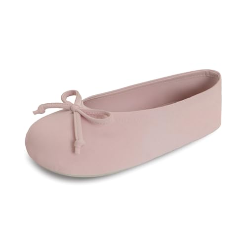 Image of Isotoner Women's Stretch Ballerina Slippers Soft House Shoes with 4 Way Stretch Fit, Bow Detail & Leather Sole