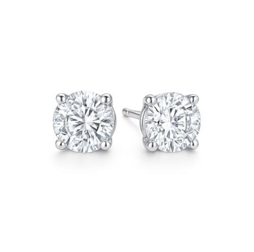 JM&Co 1 ct Lab Diamond Solitaire Earrings - 5.0 mm Colorless D-E-F Round Brilliant Cut Diamond with Sterling Silver Prong Setting, Elegant & Timeless Gift for Women - 0.5 Carat Each