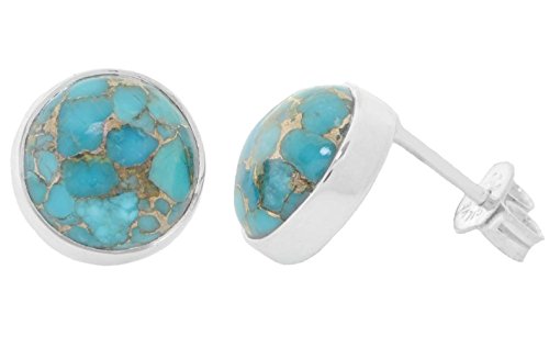 ERCE Turquoise-Copper Earring Studs Gemstone round 925 Sterling Silver