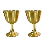 OHPHCALL 2 Stück Messing Kelche Retro Stil Mehrzweck Weinkelche für Familie Buddhistische Zeremonien Goldfarben Handlich Klassisch Elegant