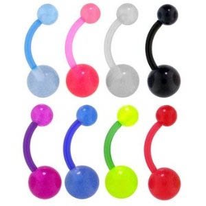 playful piercings Set of 6 Flexible Bioplast Bright Color UV Balls Belly Button Navel Ring Rings - 14g