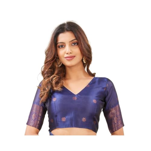 Image of Women's Banarasi Silk Saree with Rich Pallu, Jacquard Zari Weaving Work & Unstitched Blouse Piece, Traditional Ethnic for Wedding, Party & Festive Occasion