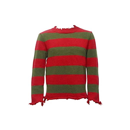 Men's Freddy Sweater Halloween Knit Striped Pullover Cosplay Costume (Red, XXL-3XL)