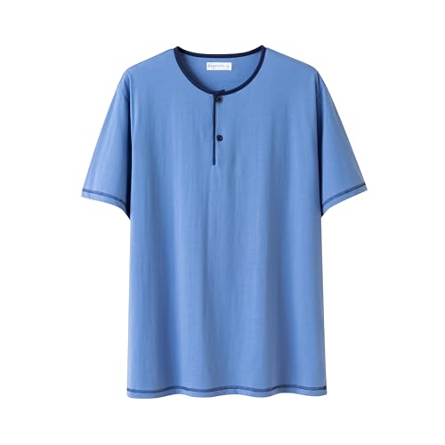 Keyocean Mens Henley Pajama Set, Soft Cotton Short-Sleeve T-Shirt & Shorts Summer PJ Set for Sleeping2