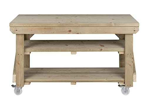 Workbench With Double Shelf And Wheels Indoor/Outdoor - Pressure Treated - Heavy Duty - Handmade Garage Workshop Work Table (5ft) 4 Workbench With Double Shelf And Wheels Indoor/Outdoor - Pressure Treated - Heavy Duty - Handmade Garage Workshop Work Table (5ft) - Image 4