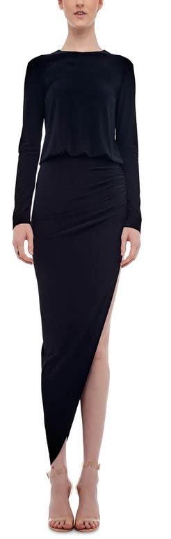 Image of Norma Kamali Womens Long Sleeve Crew Neck Side Drape GownCocktail Dress