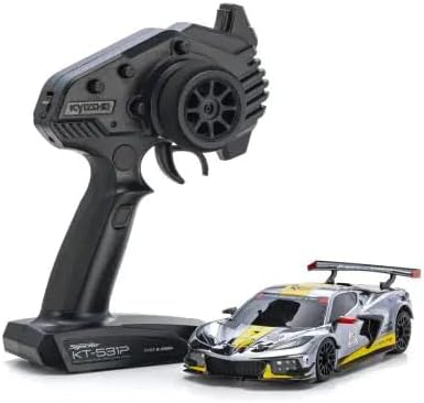 Helidirect Kyosho Mini-Z RWD MR-04 readyset C8.R - Remote Control Car, RC Car RWD 1/28 Scale On Road RTR with 2.4GHz RC Transmitter Chrome/Yellow Kyosho America 20th Anniversary (32356CRY)