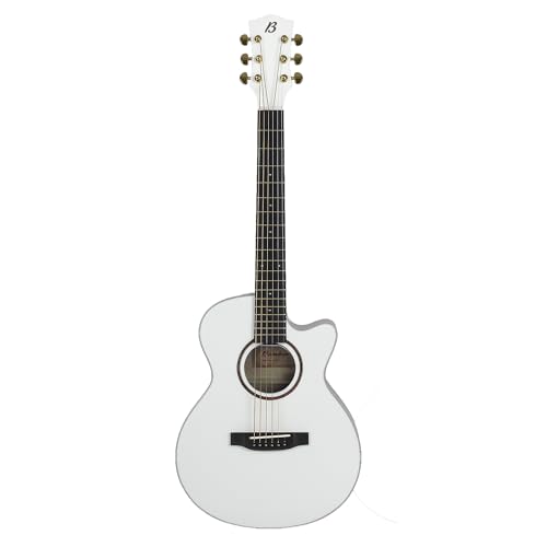 BAMBOO, Guitarra Electroacustica Blanca Linden 40 - Incluye Funda - Guitarra Acustica con corte y...