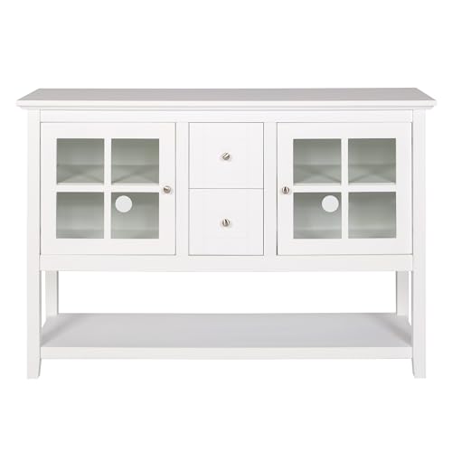 Walker-Edison-Charlotte-Classic-Glass-Door-Storage-Buffet-52-Inch-White Walker Edison Charlotte Classic Glass Door Storage Buffet 52 Inch White