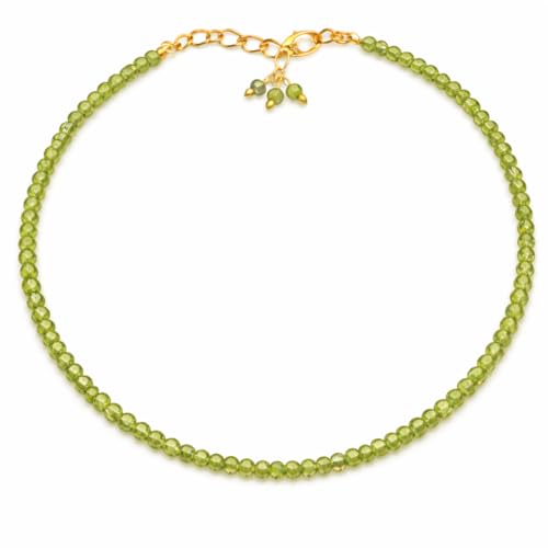 Gempires Green Peridot Beaded Bracelet for Women Men 2.4–2.5 mm | Natural Green Gemstone Bracelet | Adjustable Gold Plated Chain | August Birthstone Bracelet | Minimal Stackable Crystal Bracelet