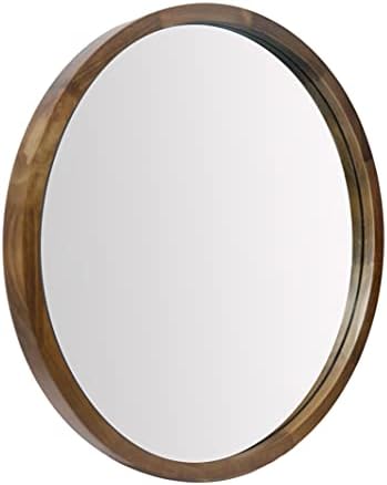 NULIPING 23.6 Inch Round Wall Mirror for Bathroom Large Circle Vanity Mirror for Wall Decor-Wooden Frame for Entryway Bedroom Living Room(Two-Tone Brown)