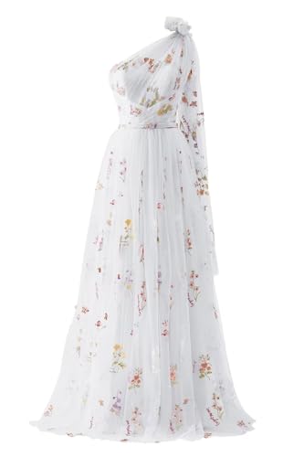 Zepumen 2024 Tulle Prom Dresses for Women with Flower Embroidery A-Line Floor Length Formal Evening Party Gowns