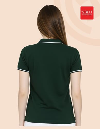 Image of Scott International Women's Cotton Polo T-Shirt | Half Sleeve Plain Collar Tee | Stylish Casual Top | Plain T-Shirt for Girls | Workwear for Office & Casual Wear