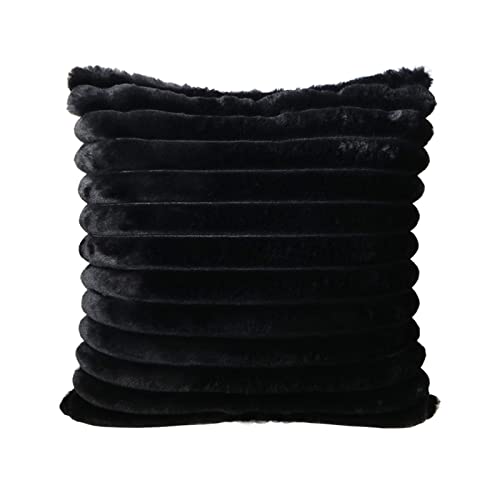 Hodeco Super Soft Throw Pillow Cover Dark Black 20x20 Double Side Home Decor Faux Fur Pillowcase Bold Stripe Extra Thick Cushion Cover for Couch 100% Polyester, 50x50cm Black, 1 Piece
