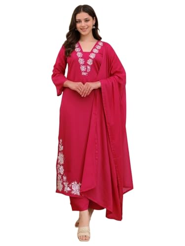 Kurta droit femme en viscose avec pantalon et dupatta GoSriKi
