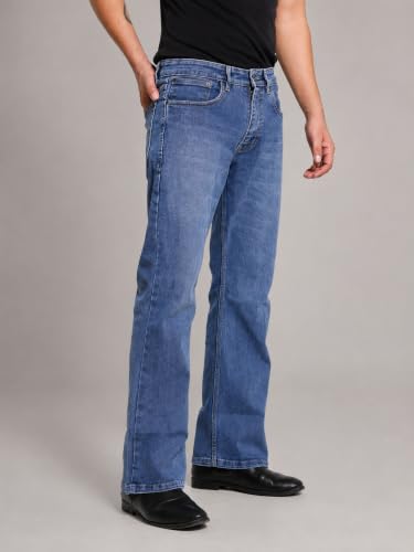 Image of Men's Bootcut Denim Pants || Men's Bell Bottom Jeans || Wide Leg Flared Jean's for Men || High Waist Stretchable Retro Fit || Cotton Jean for College Casual